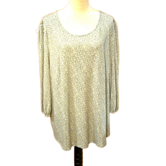 Adrianna Papell Puffed Sleeve Top Sage Green and White Women's size 3X - Picture 1 of 13